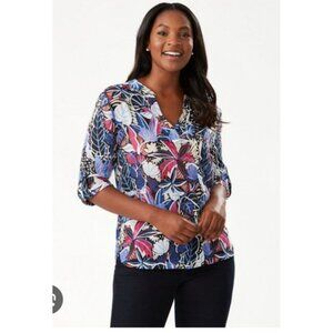 Tommy Bahama Cactus To Clouds Top Sz L 3/4 Sleeve Cotton Tropical Blue Resort